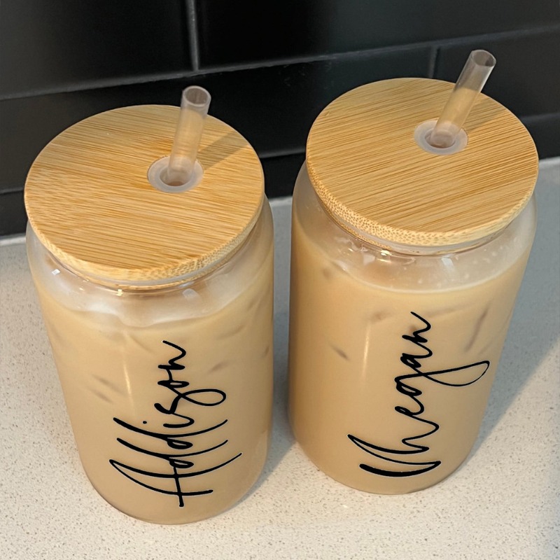 이름이 새겨진 맞춤형 유리 아이스 커피 컵(뚜껑 및 빨 - Reusable Straw 리뷰 및 가격