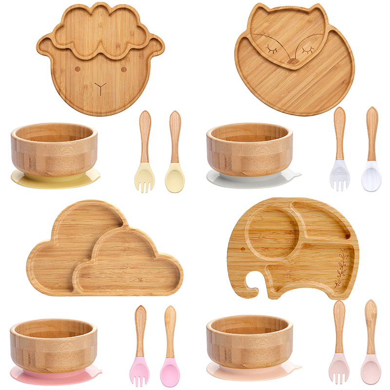 4pcs 어린이 식기 흡입 접시 그릇 아기 요리 아기  - Bamboo Cutlery 리뷰 및 가격